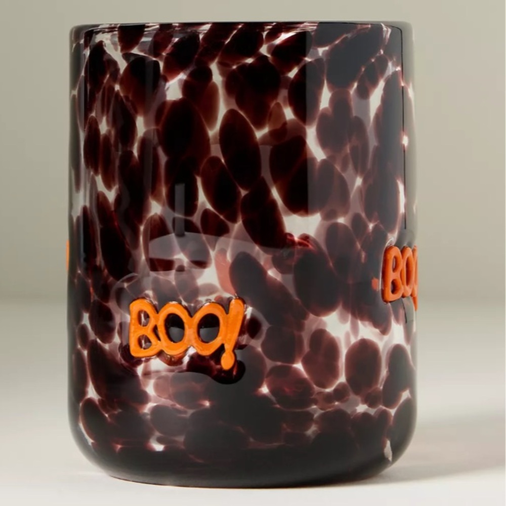 NWT Anthropologie Mystic Icon BOO Juice Glass Tortoise Halloween Orange